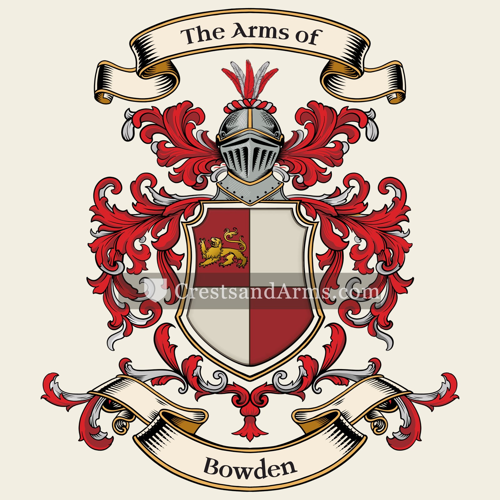 The Bowden coat of arms, drawn from the recorded blazon