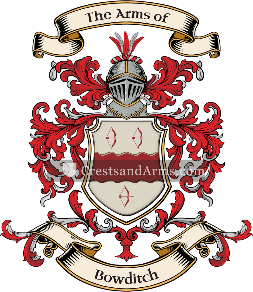The Bowditch coat of arms, drawn from the recorded blazon