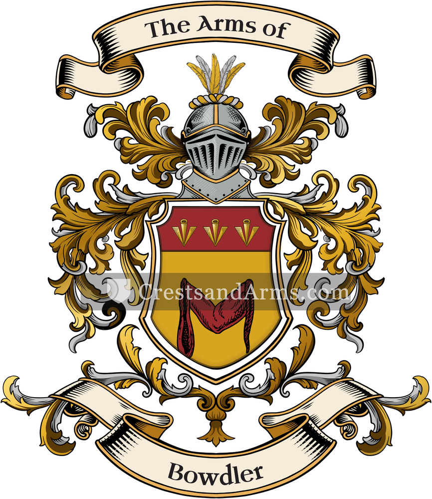 The Bowdler coat of arms, drawn from the recorded blazon