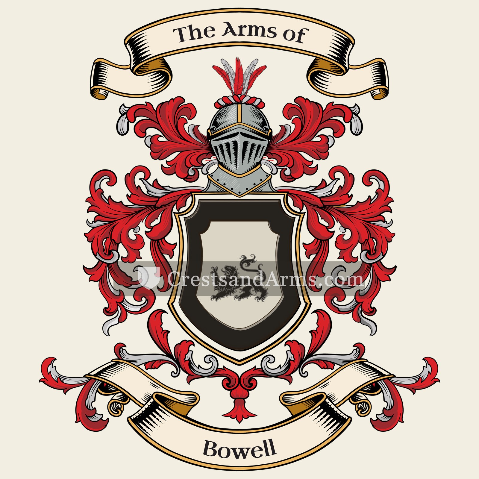 The Bowell coat of arms, drawn from the recorded blazon