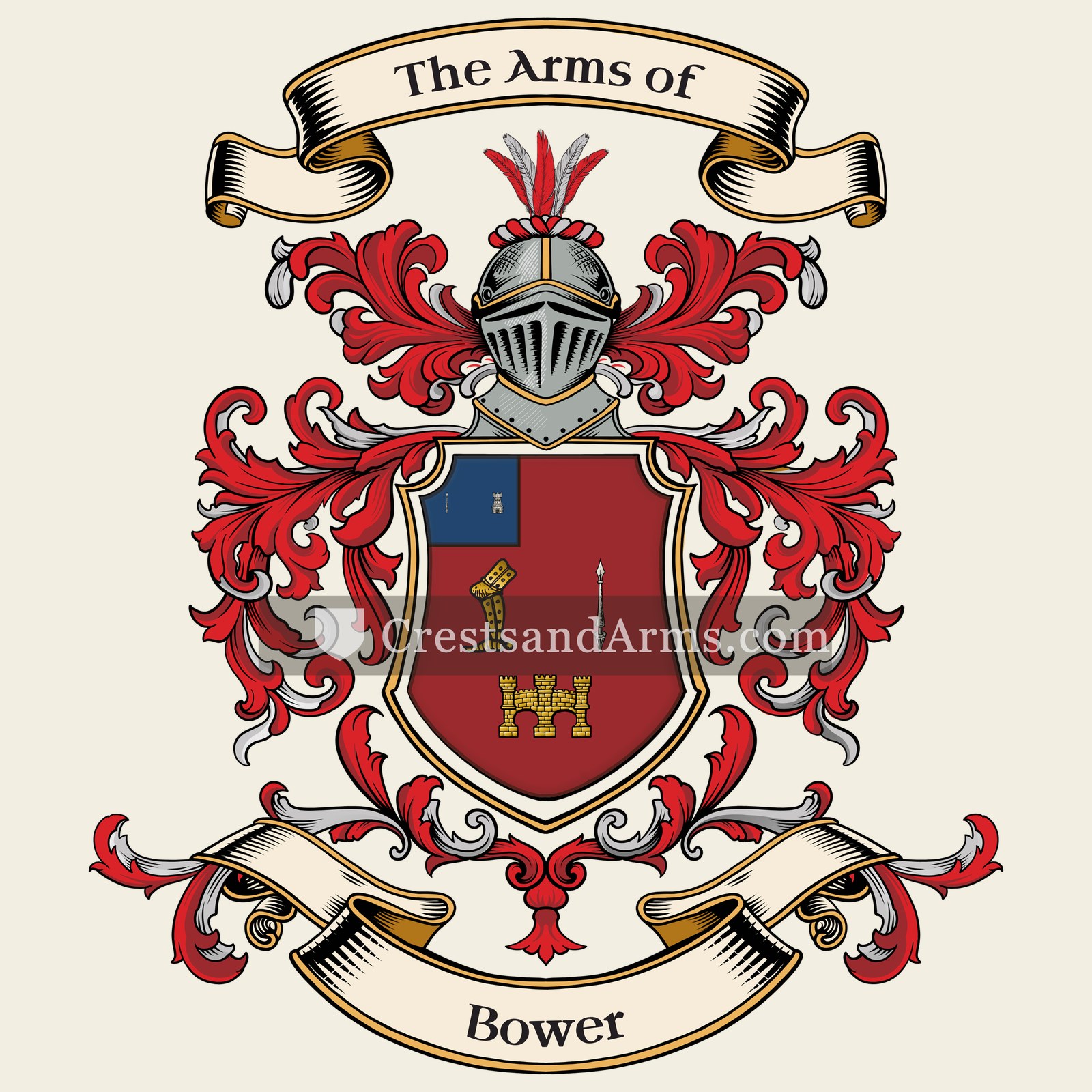 The Bower coat of arms, drawn from the recorded blazon