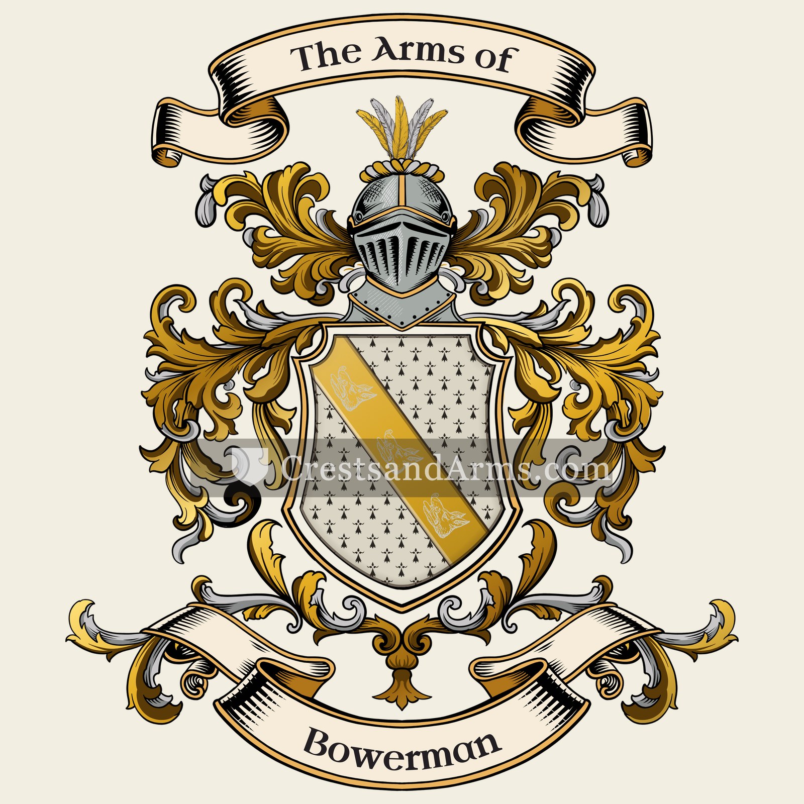 The Bowerman coat of arms, drawn from the recorded blazon