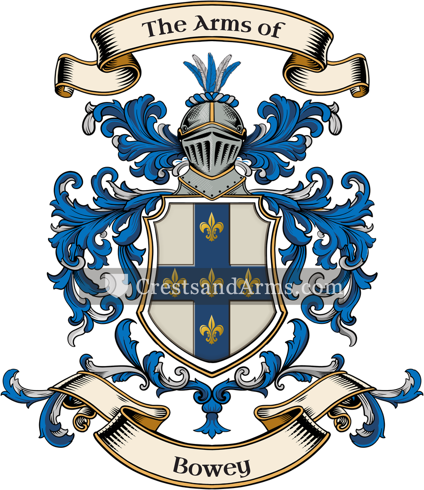 The Bowey coat of arms, drawn from the recorded blazon