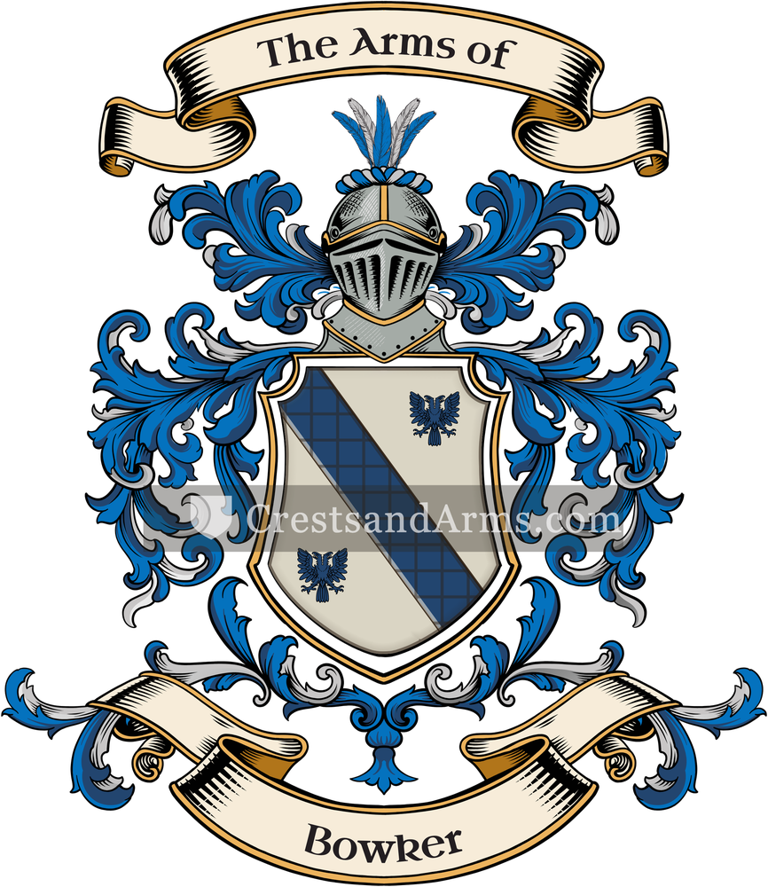 The Bowker coat of arms, drawn from the recorded blazon