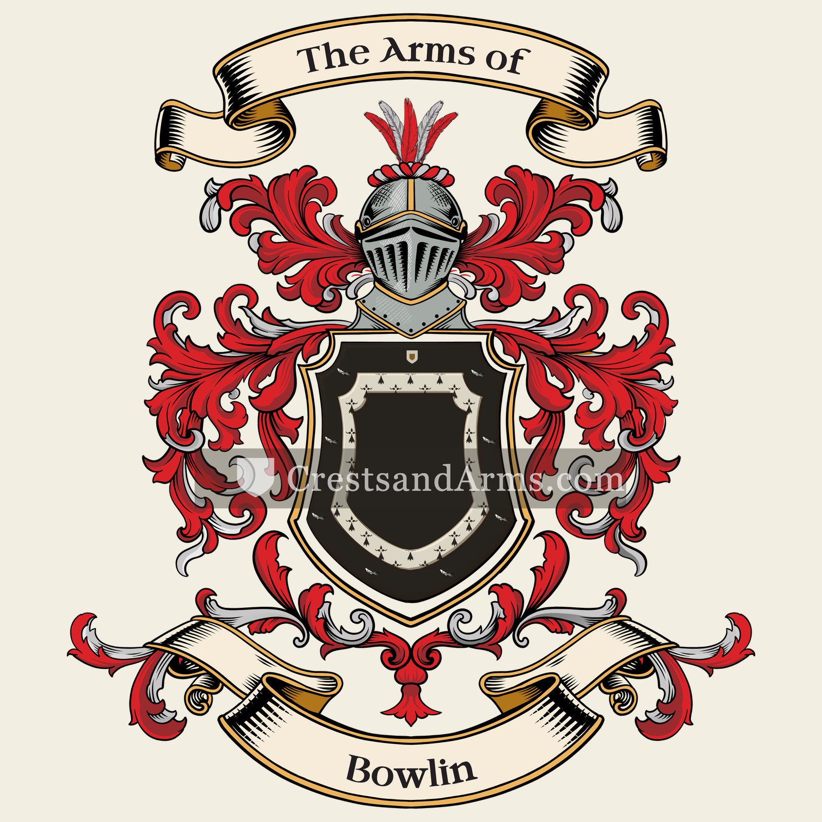 The Bowlin coat of arms, drawn from the recorded blazon