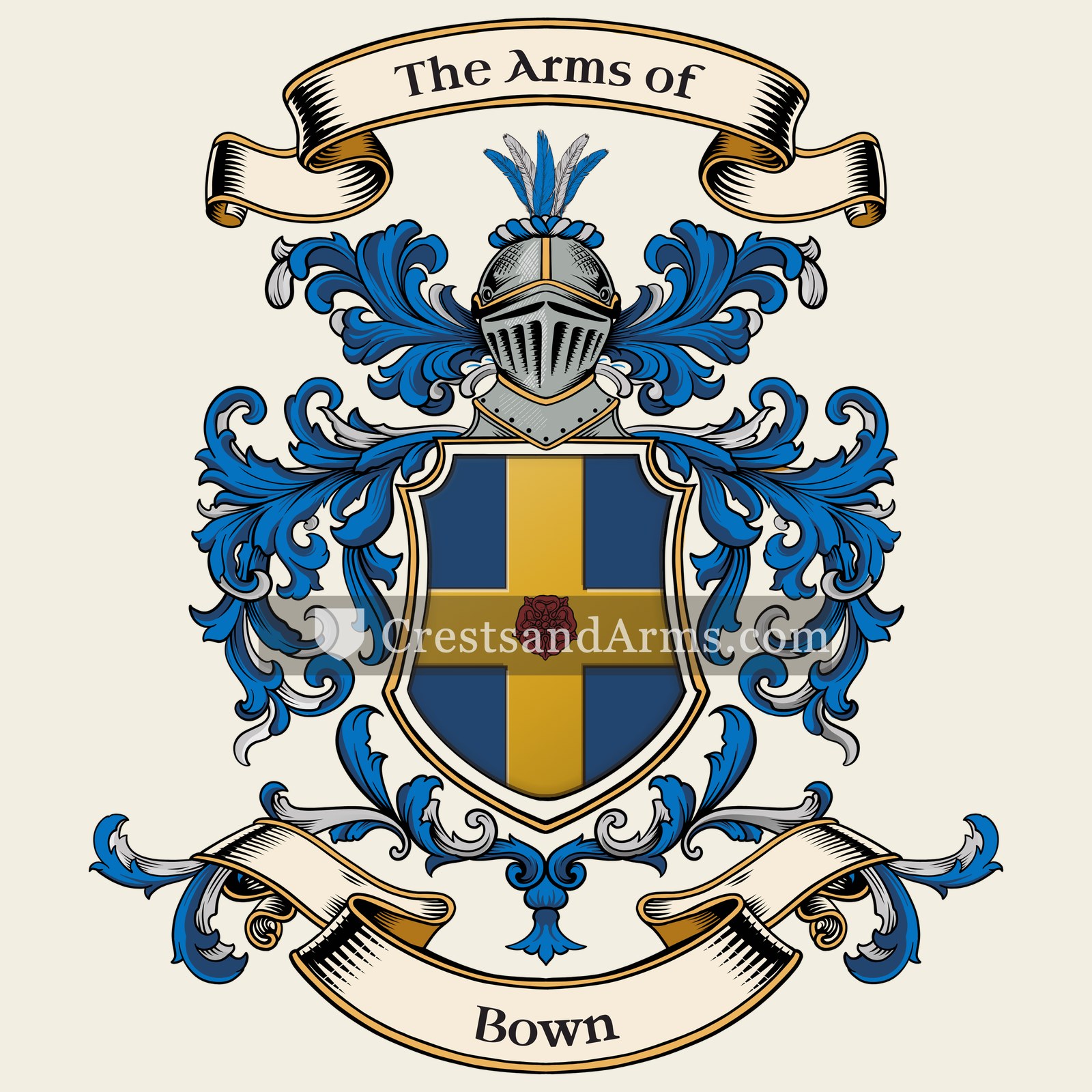 The Bown coat of arms, drawn from the recorded blazon