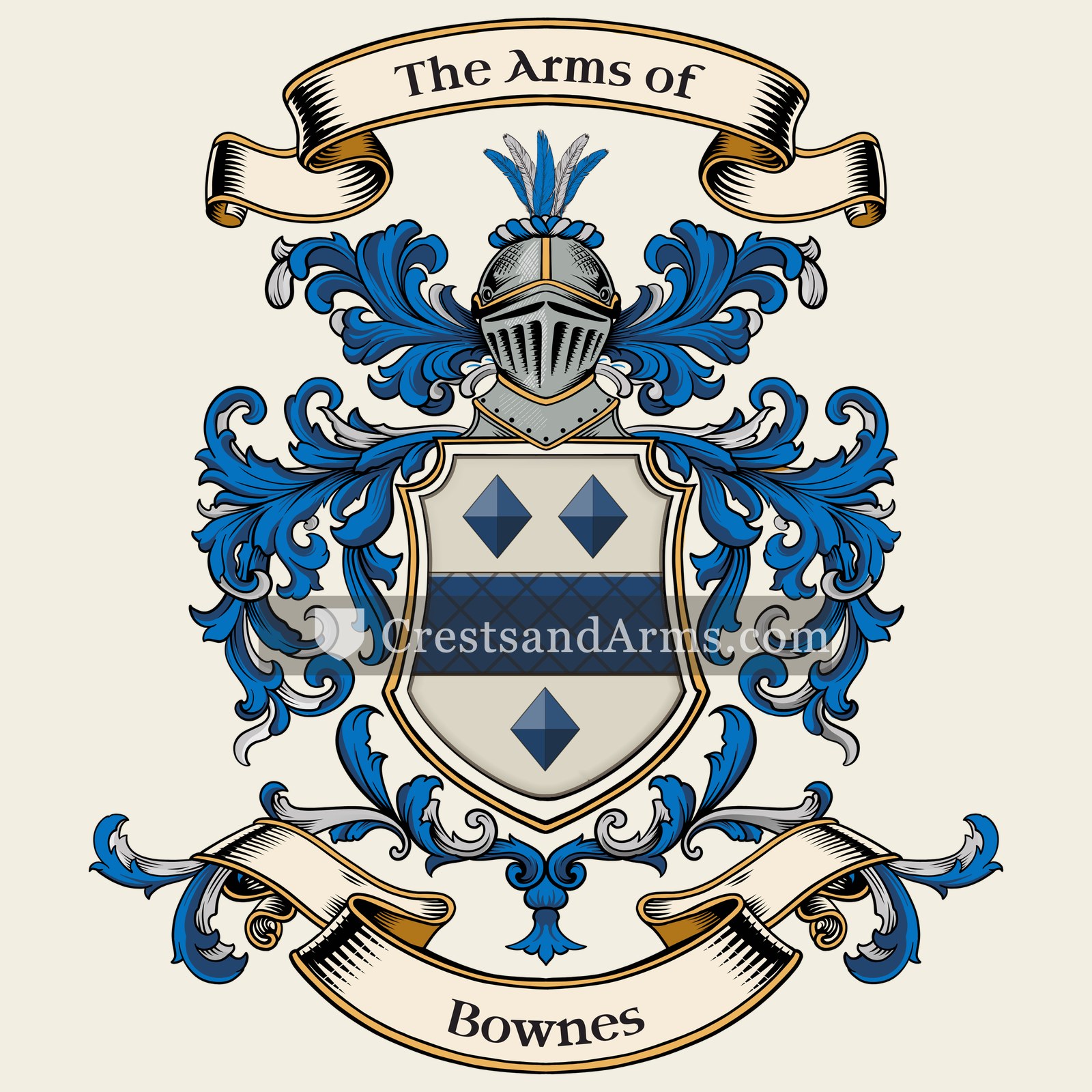 The Bownes coat of arms, drawn from the recorded blazon