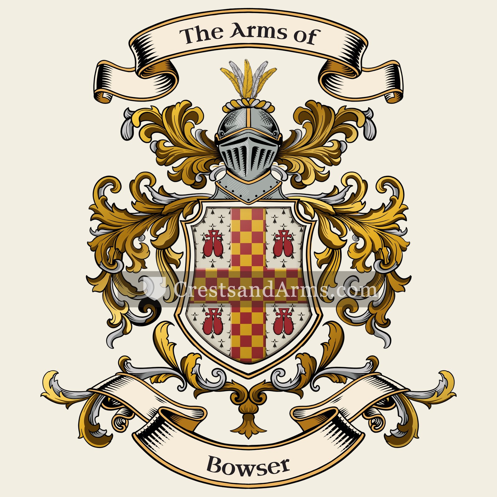 The Bowser coat of arms, drawn from the recorded blazon