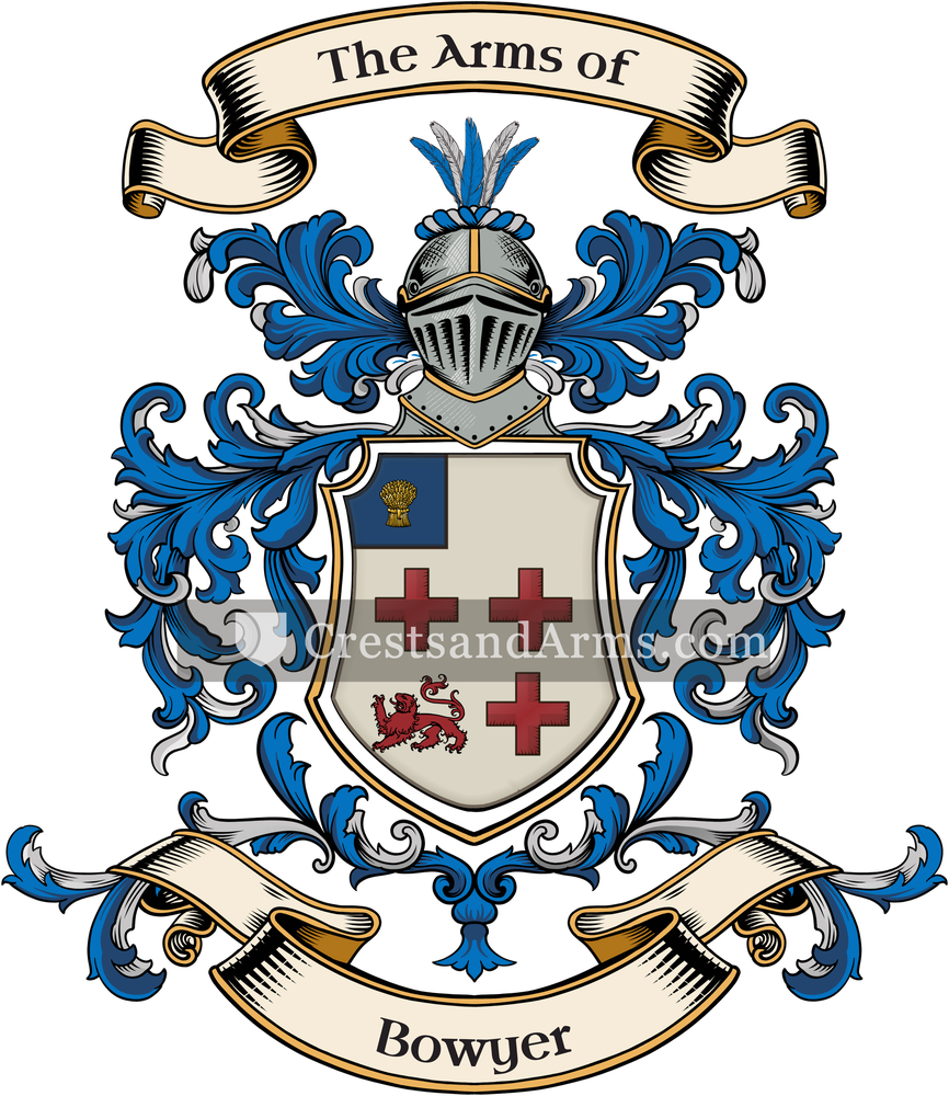 The Bowyer coat of arms, drawn from the recorded blazon