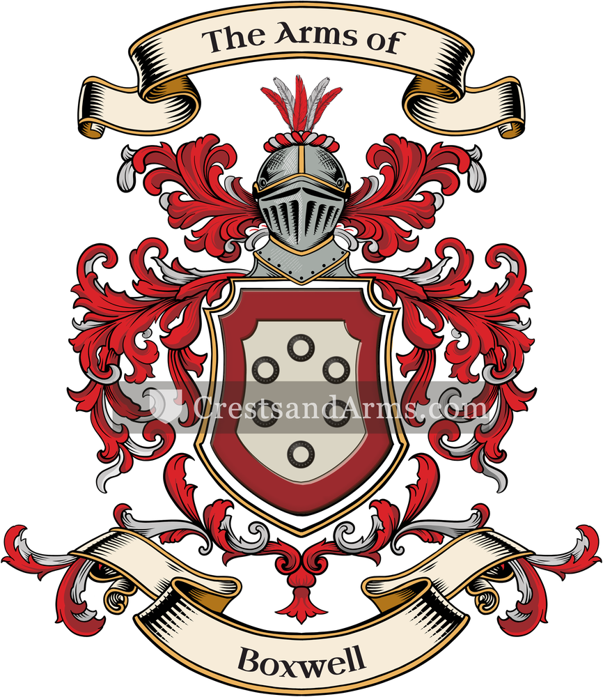 The Boxwell coat of arms, drawn from the recorded blazon