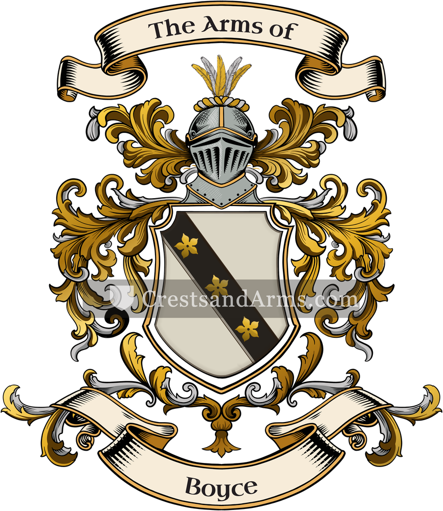 The Boyce coat of arms, drawn from the recorded blazon