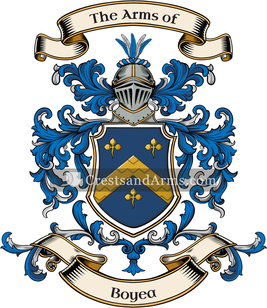 The Boyea coat of arms, drawn from the recorded blazon