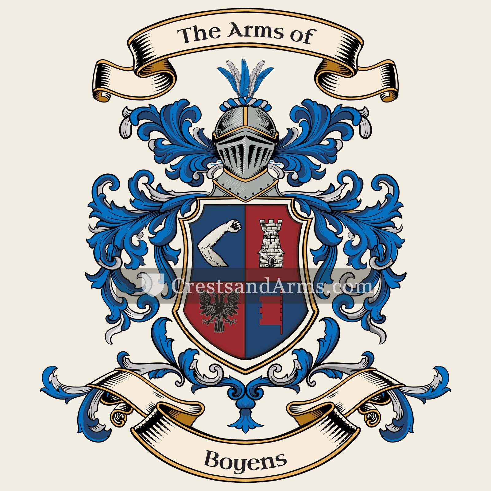The Boyens coat of arms, drawn from the recorded blazon