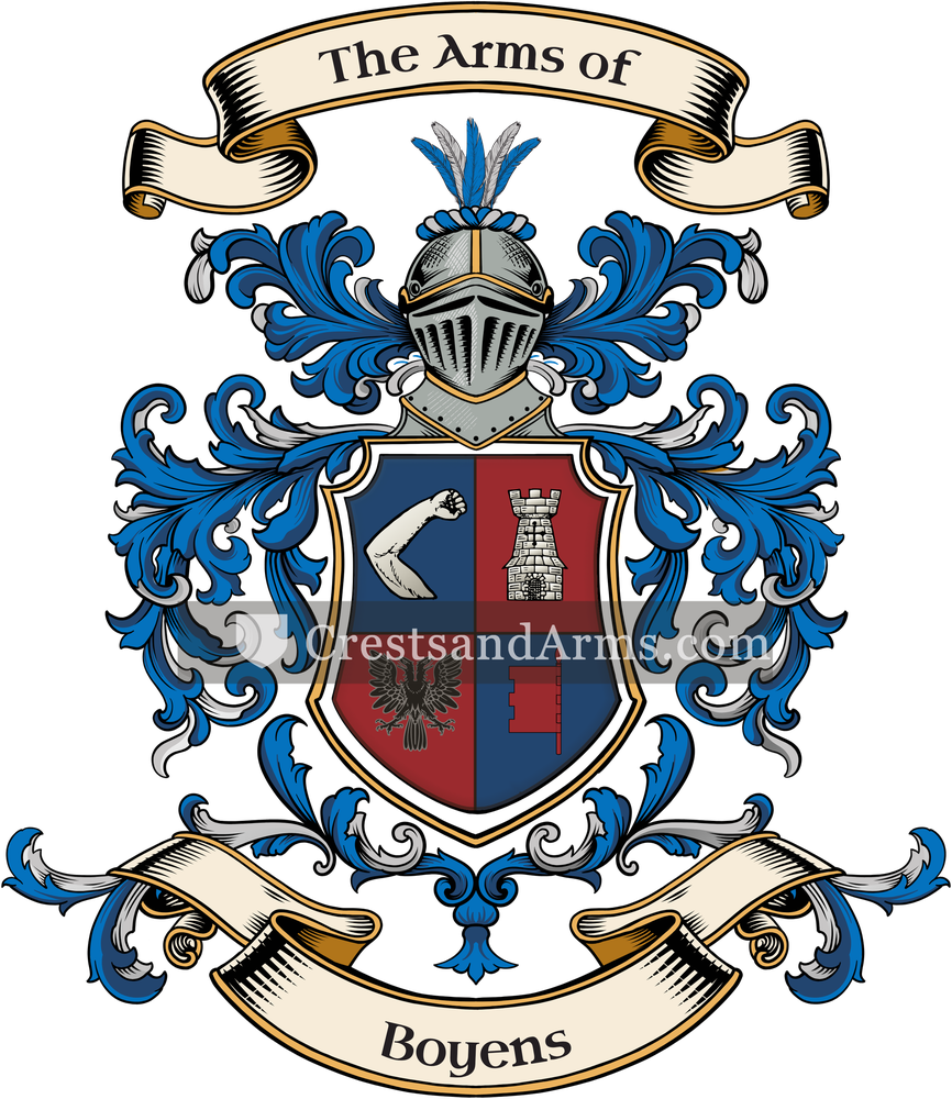 The Boyens coat of arms, drawn from the recorded blazon