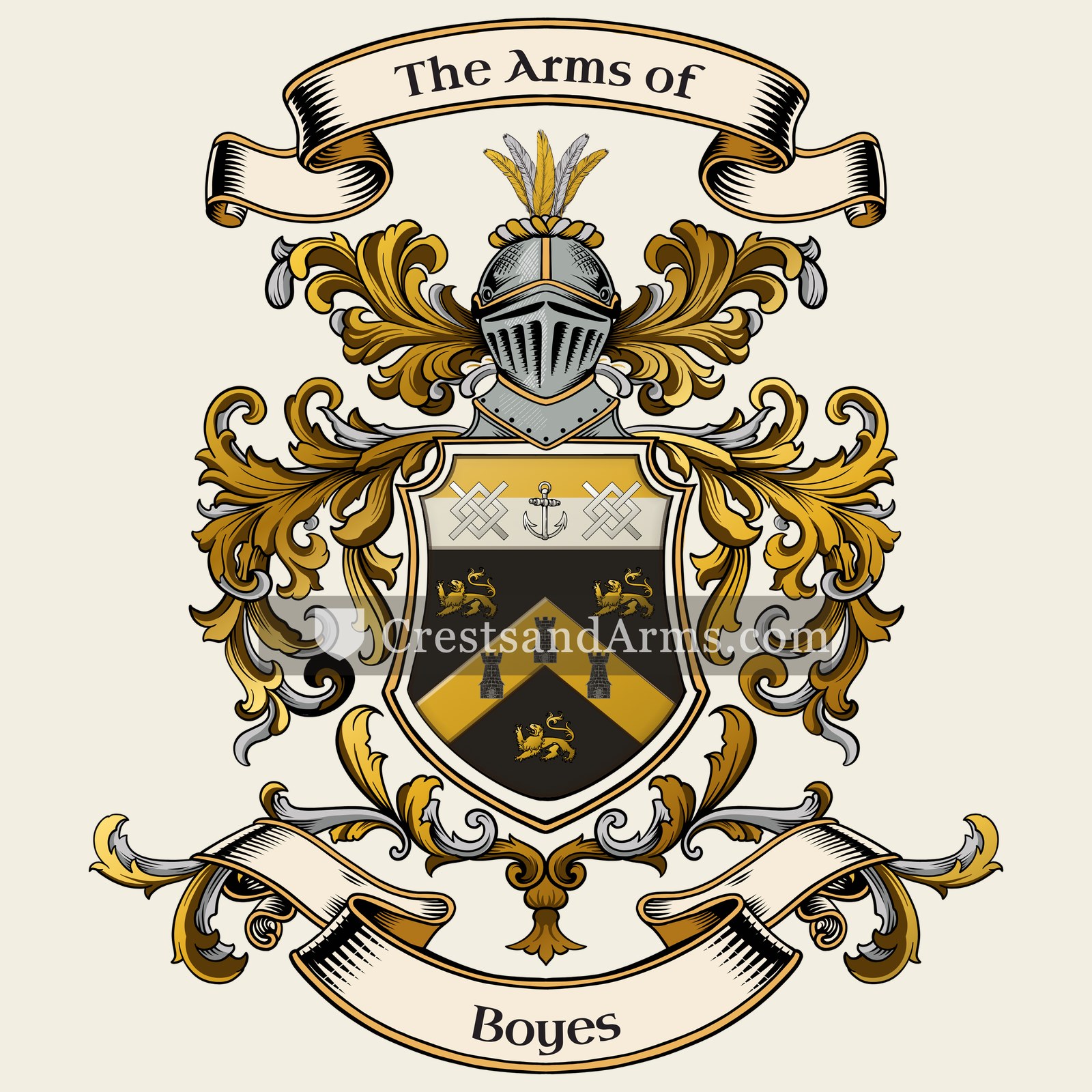 The Boyes coat of arms, drawn from the recorded blazon