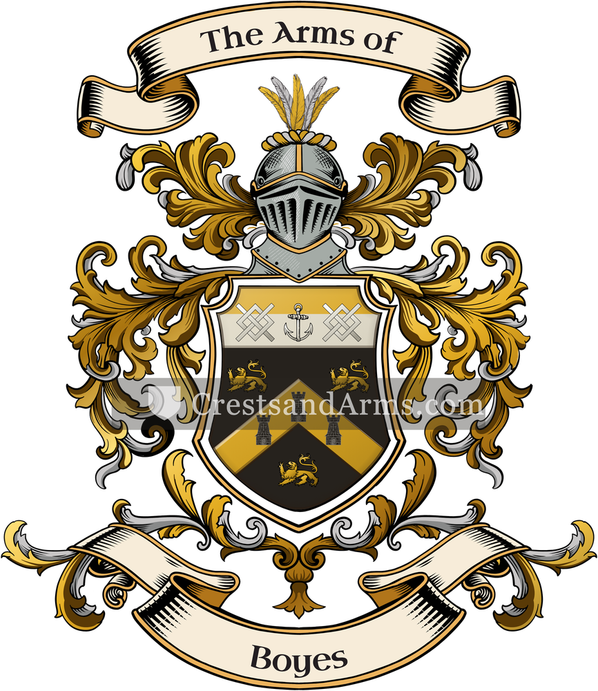 The Boyes coat of arms, drawn from the recorded blazon