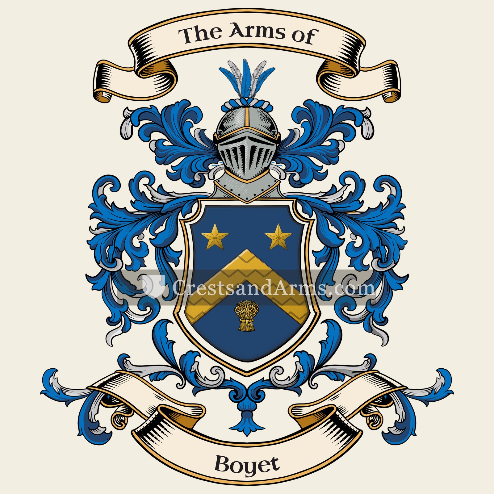 The Boyet coat of arms, drawn from the recorded blazon