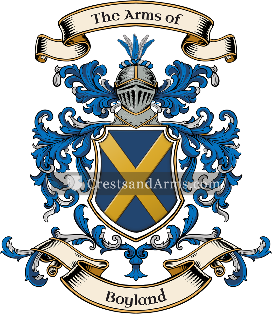 The Boyland coat of arms, drawn from the recorded blazon