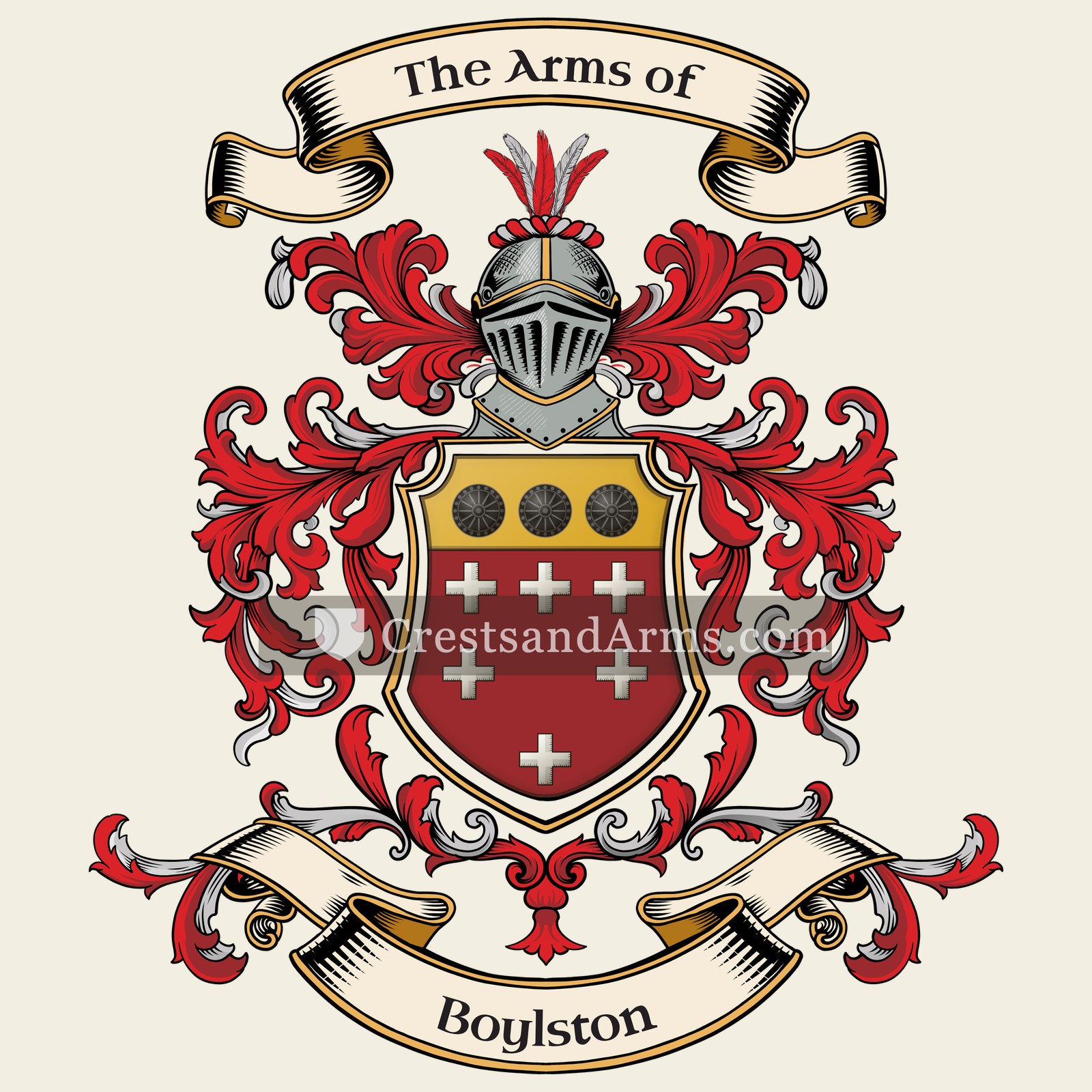 The Boylston coat of arms, drawn from the recorded blazon