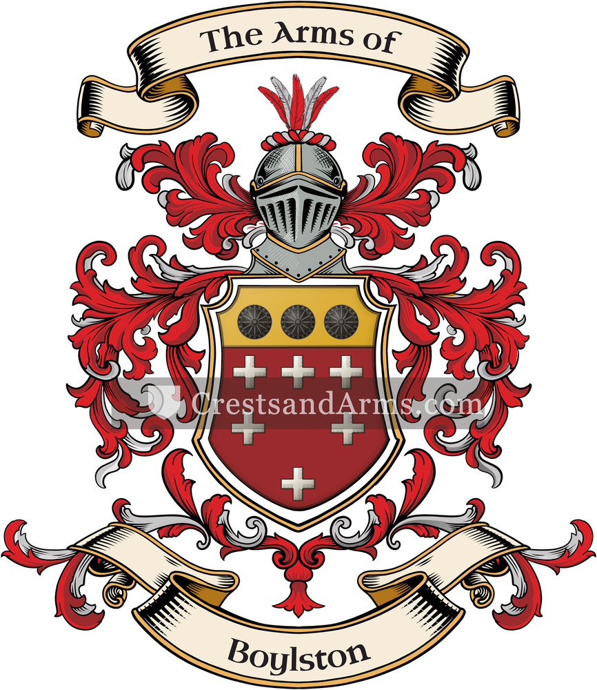 The Boylston coat of arms, drawn from the recorded blazon