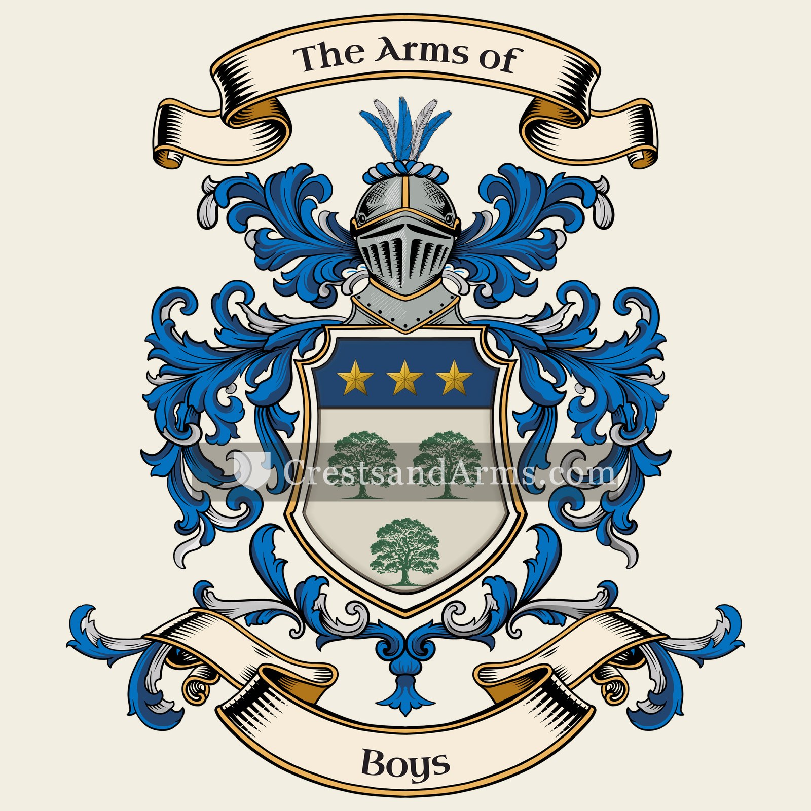 The Boys coat of arms, drawn from the recorded blazon