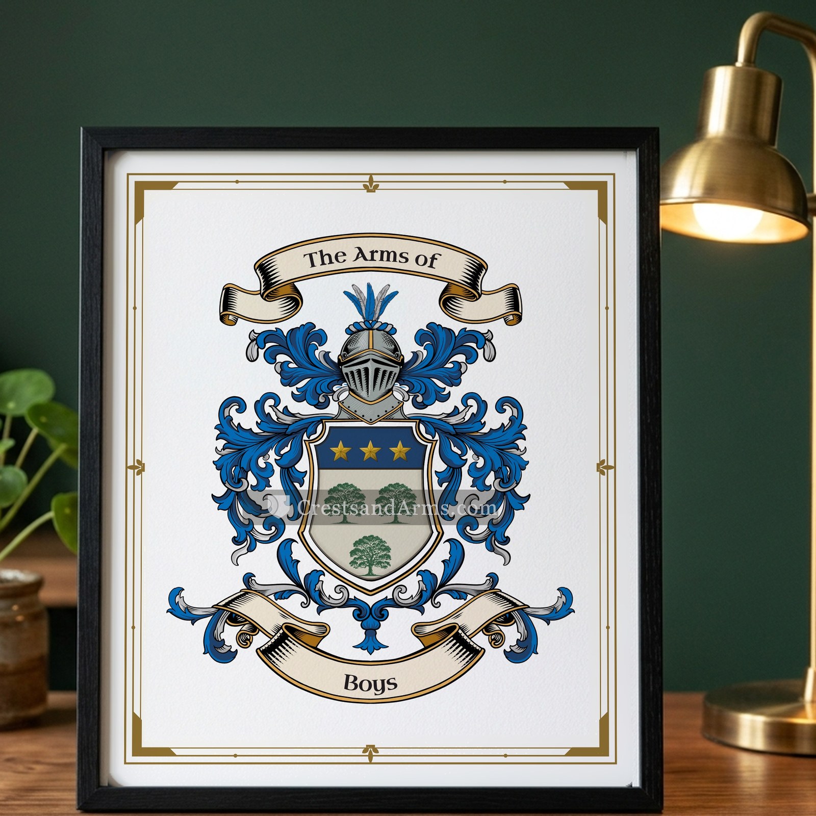 The Boys arms on the framed, black wood