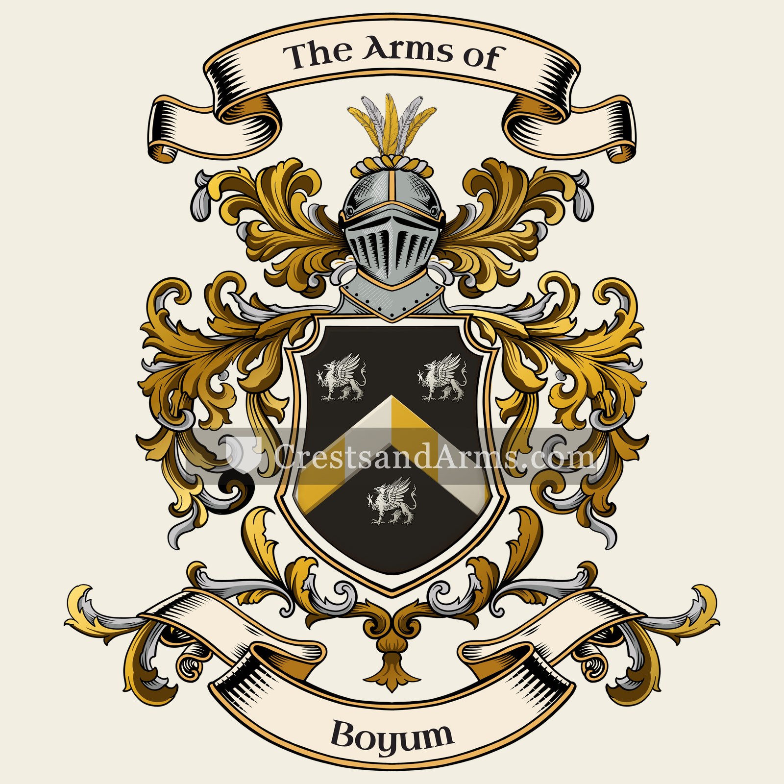 The Boyum coat of arms, drawn from the recorded blazon