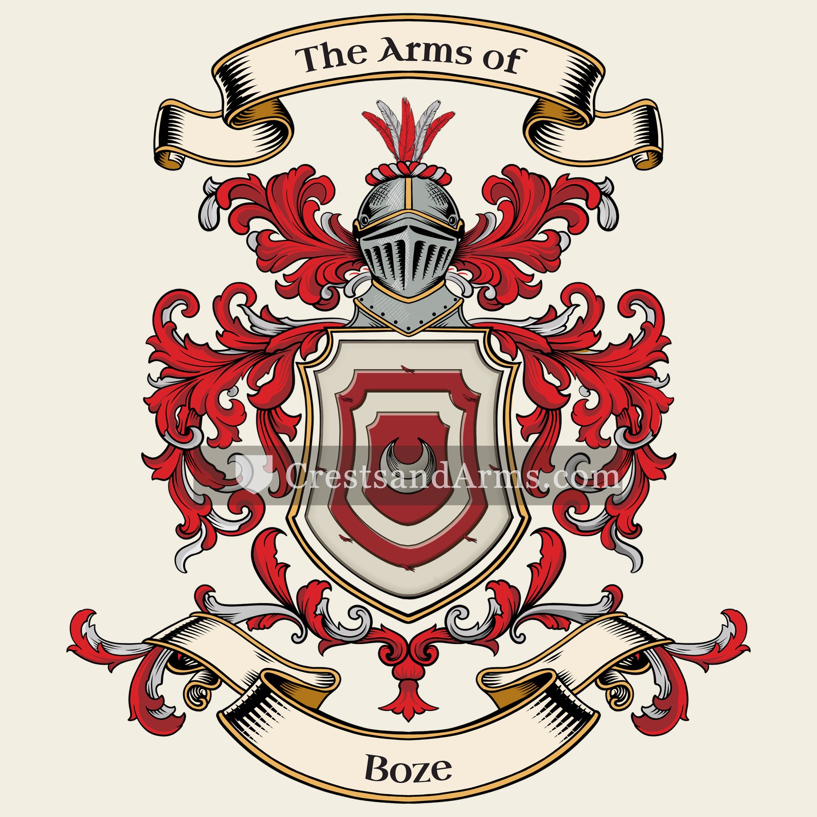 The Boze coat of arms, drawn from the recorded blazon