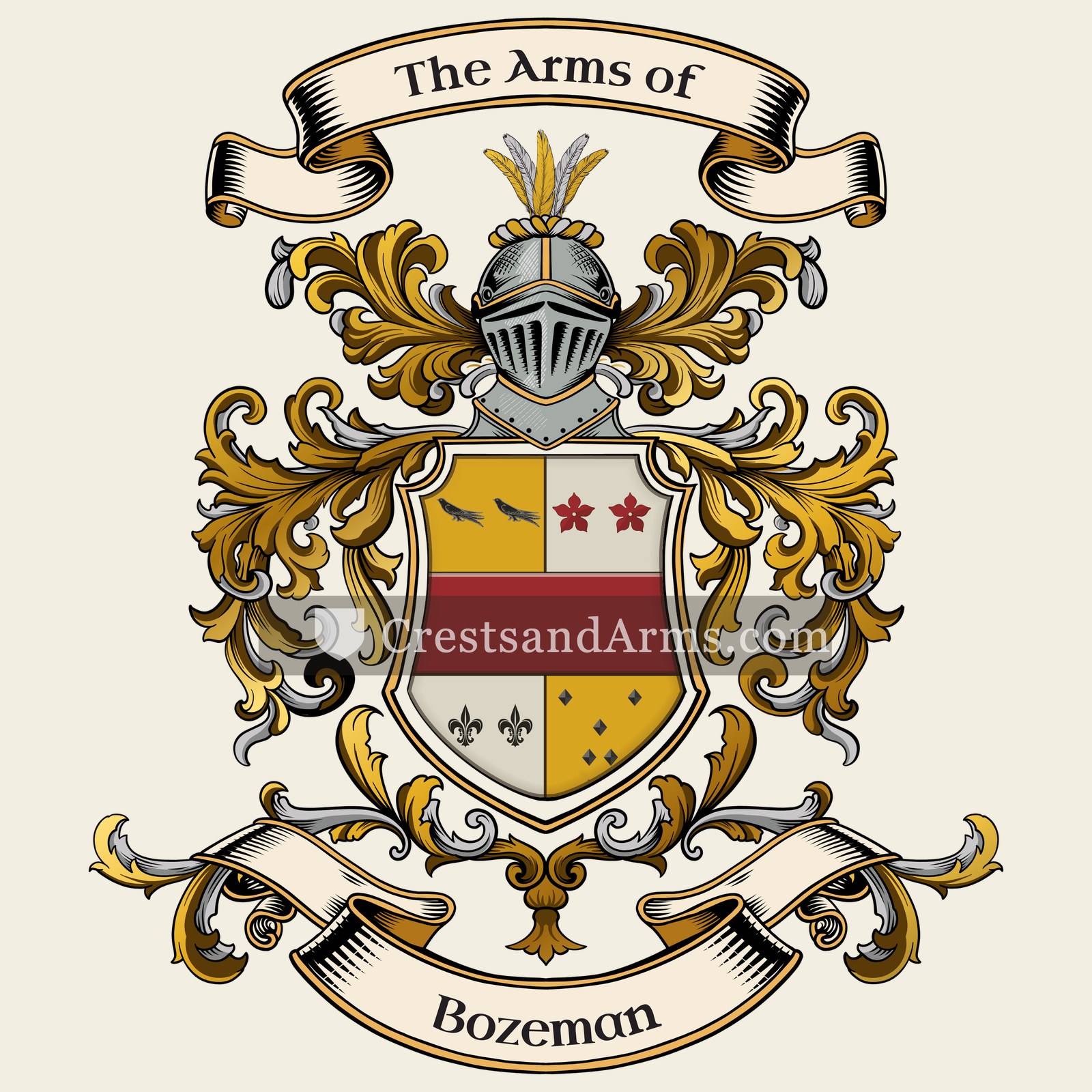 The Bozeman coat of arms, drawn from the recorded blazon