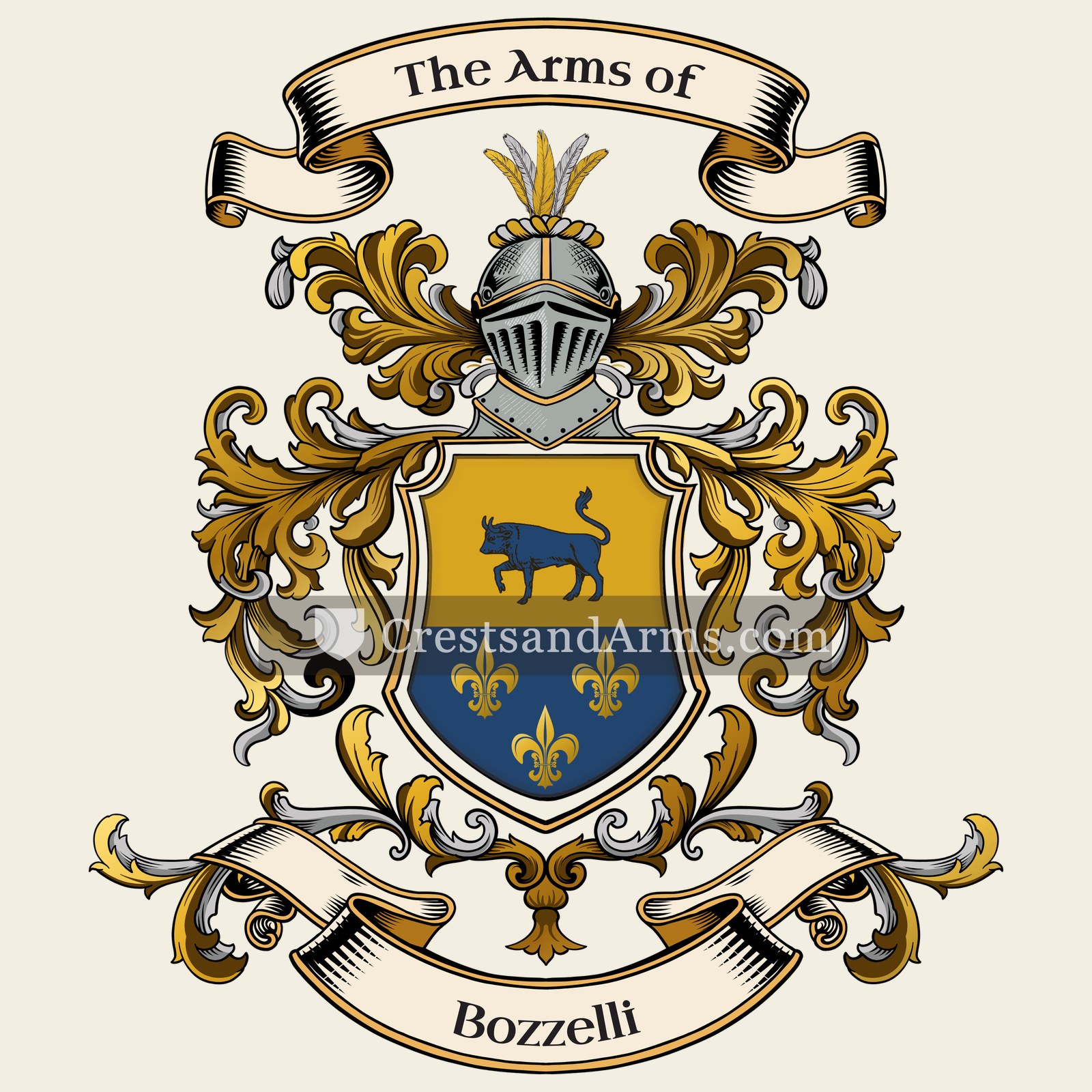 The Bozzelli coat of arms, drawn from the recorded blazon