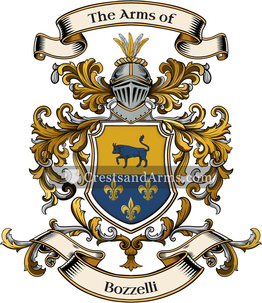 The Bozzelli coat of arms, drawn from the recorded blazon