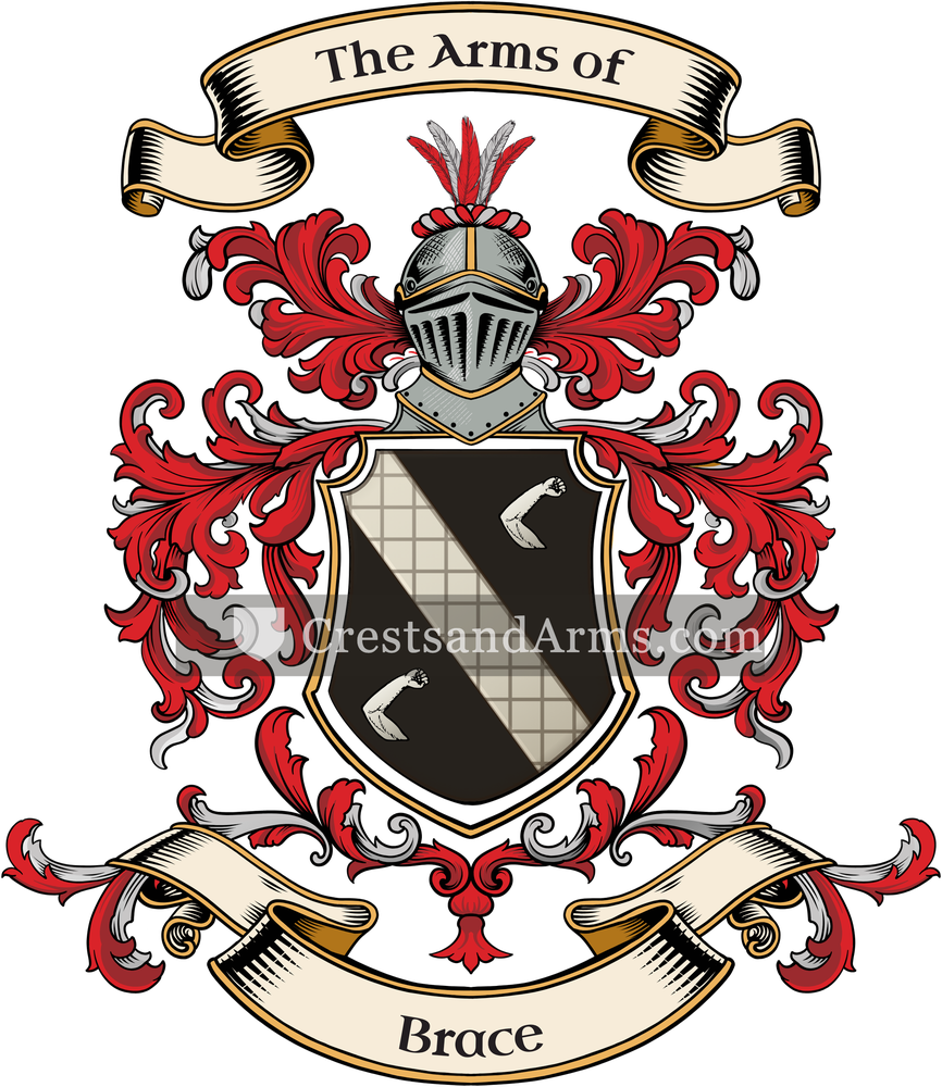 The Brace coat of arms, drawn from the recorded blazon