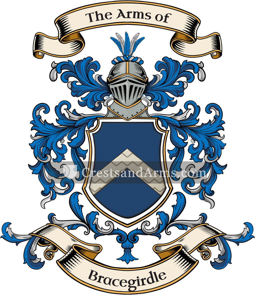 The Bracegirdle coat of arms, drawn from the recorded blazon