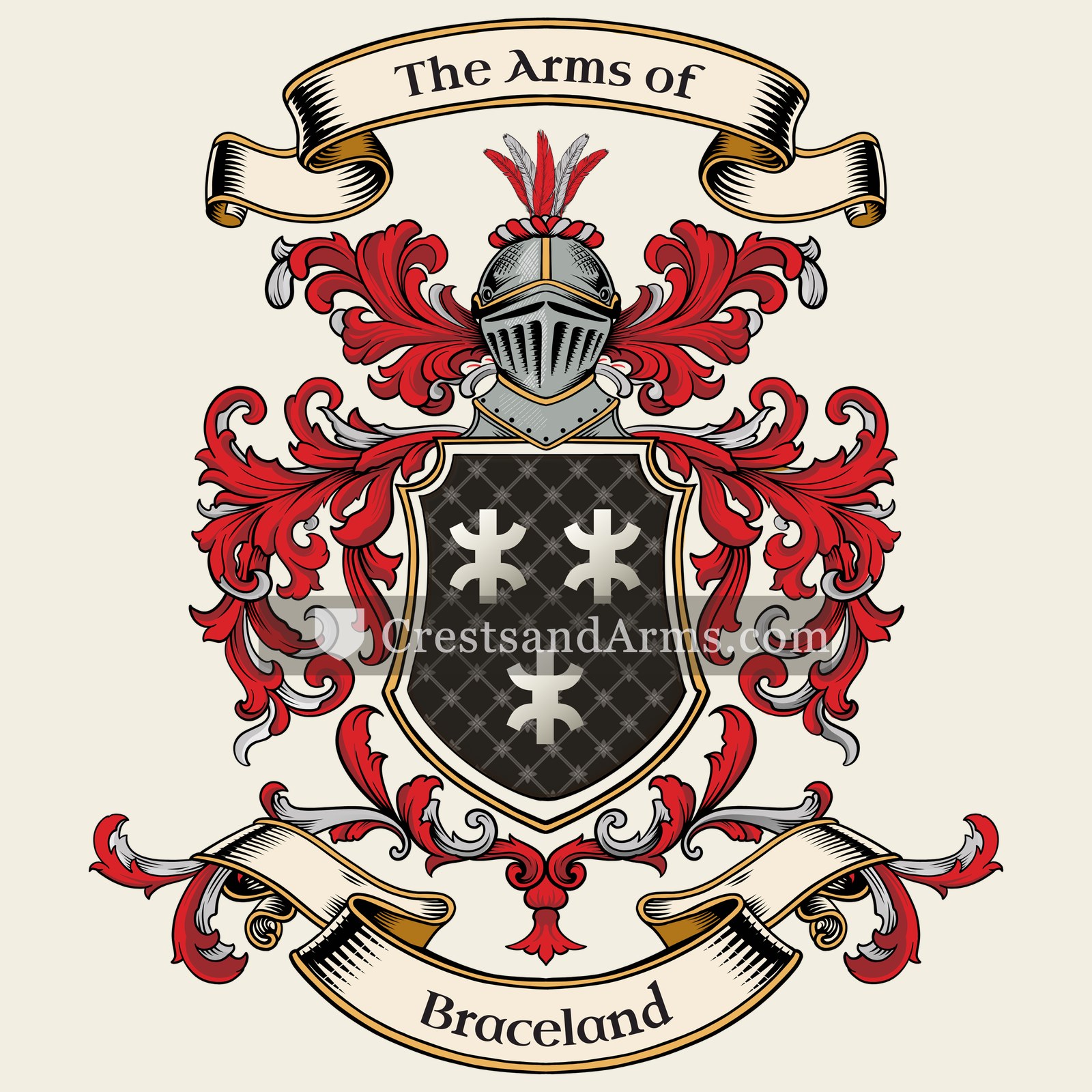 The Braceland coat of arms, drawn from the recorded blazon