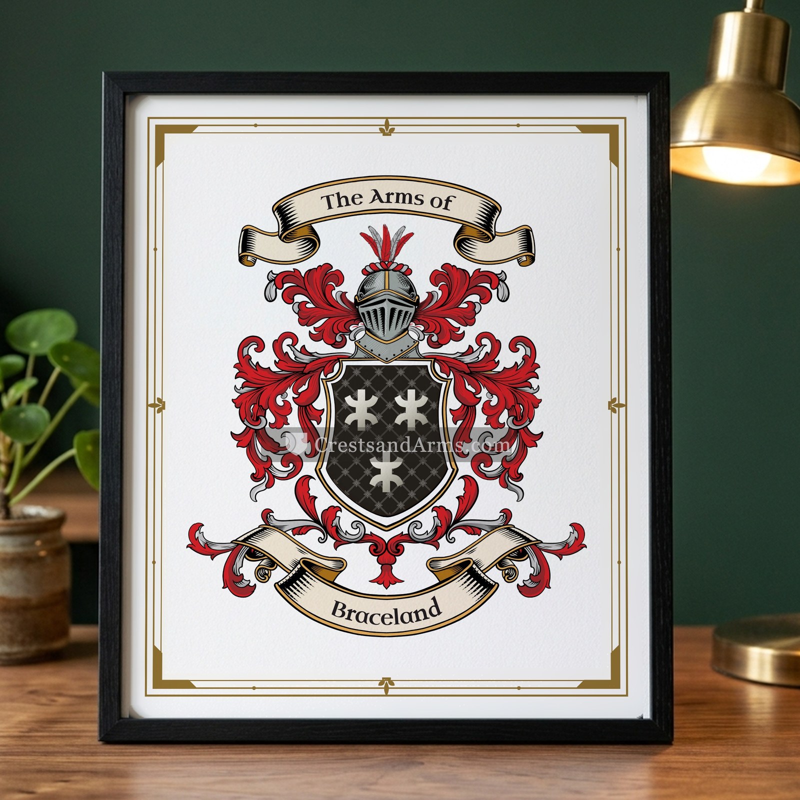 The Braceland arms on the framed, black wood