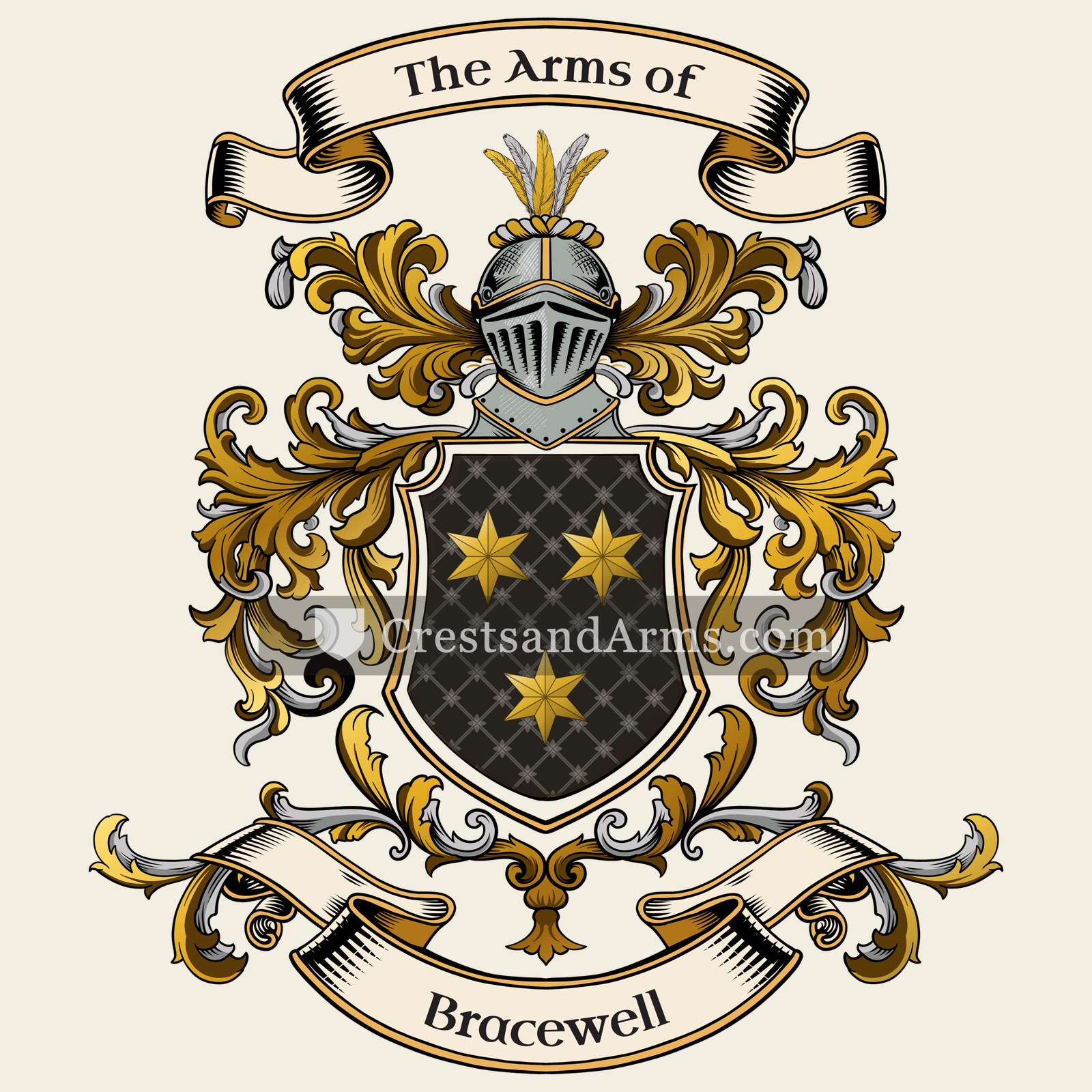 The Bracewell coat of arms, drawn from the recorded blazon