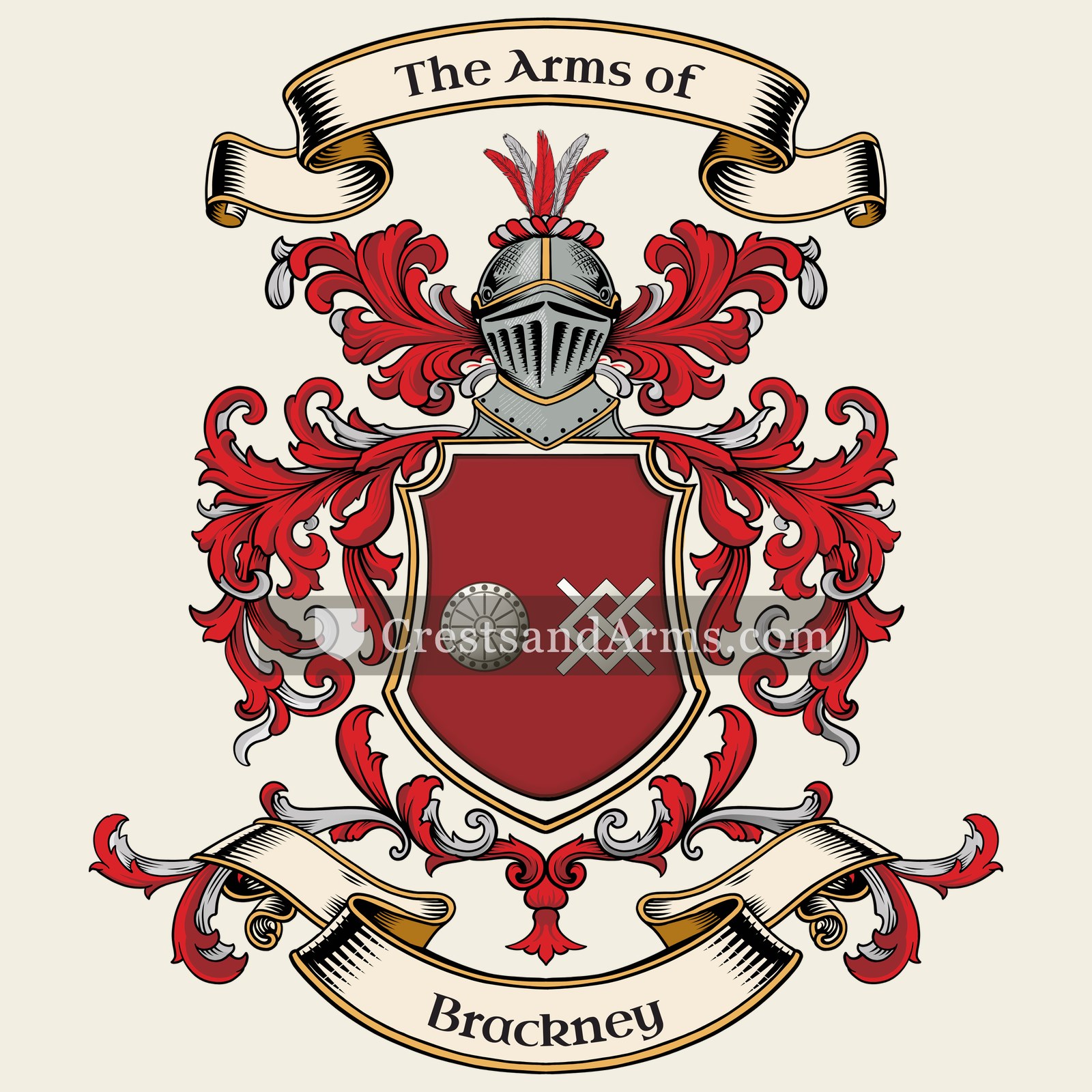 The Brackney coat of arms, drawn from the recorded blazon