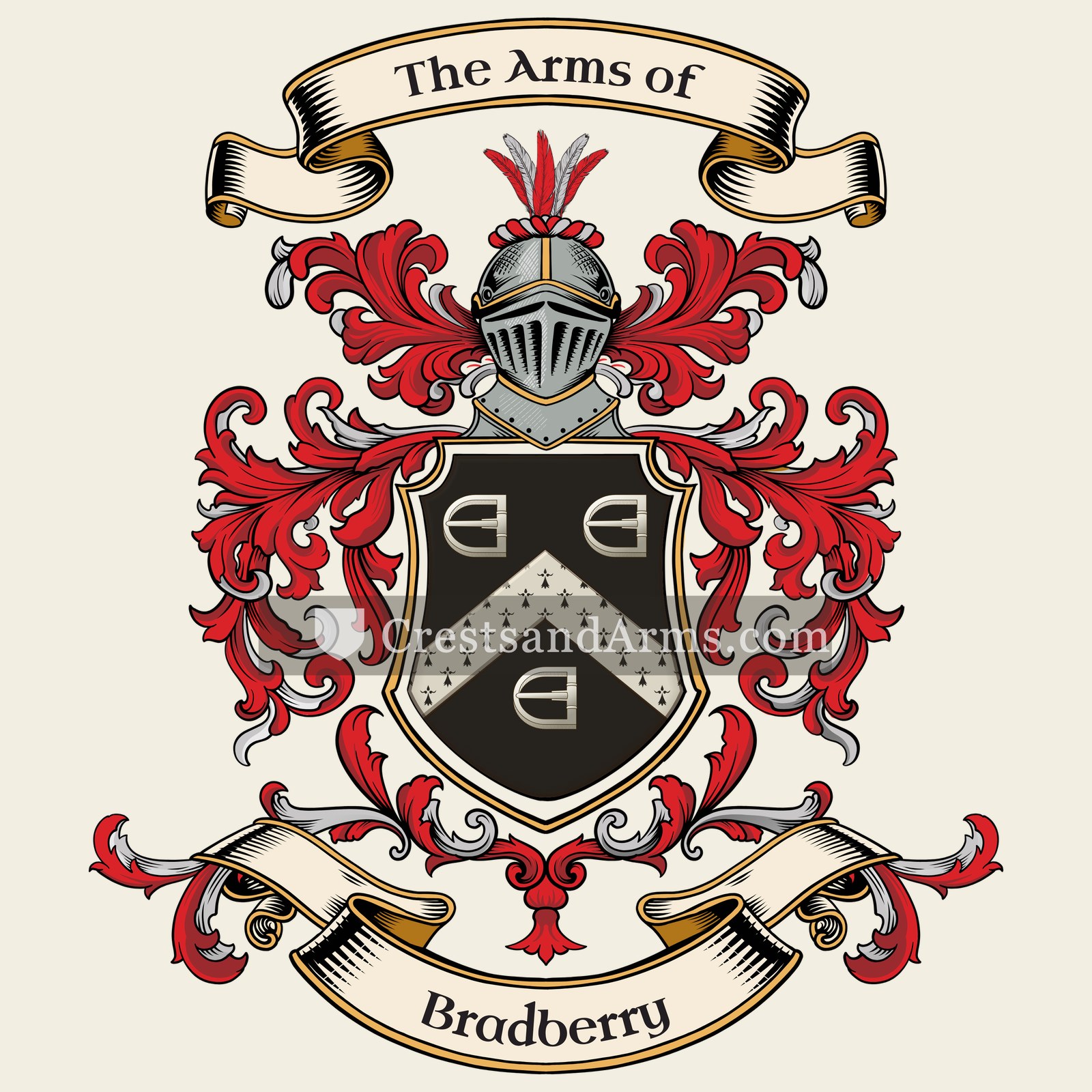 The Bradberry coat of arms, drawn from the recorded blazon