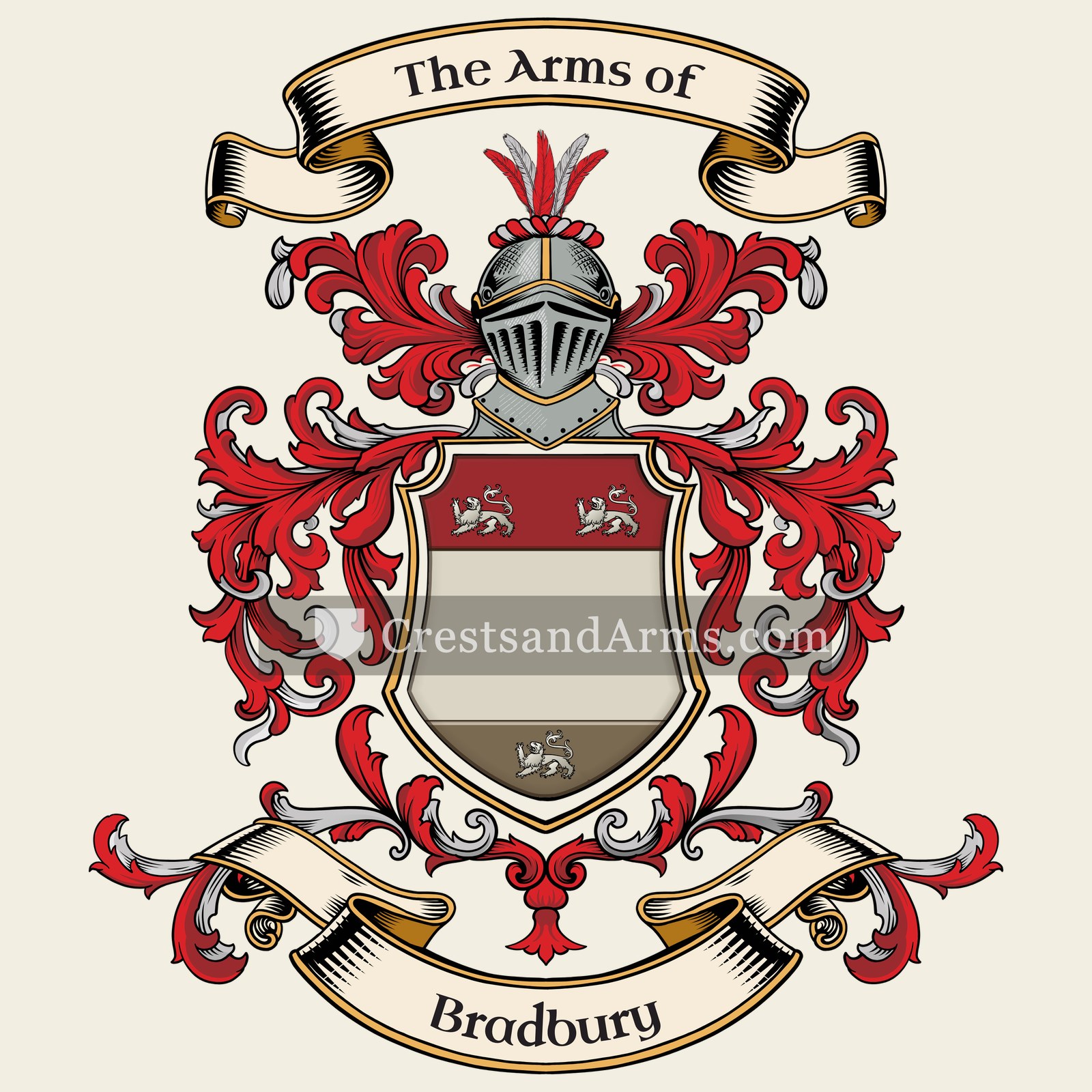 The Bradbury coat of arms, drawn from the recorded blazon