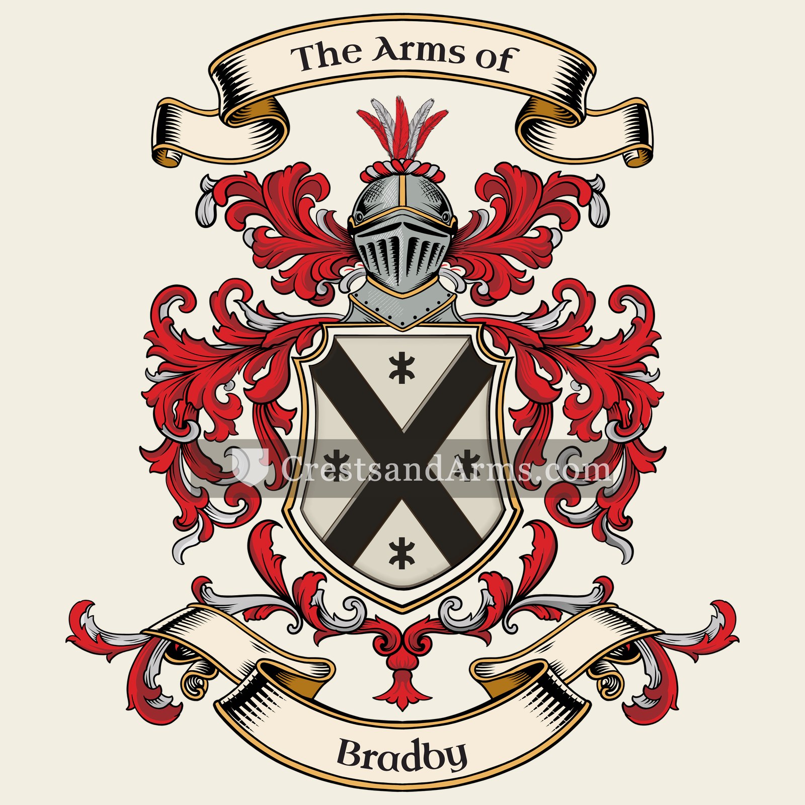 The Bradby coat of arms, drawn from the recorded blazon