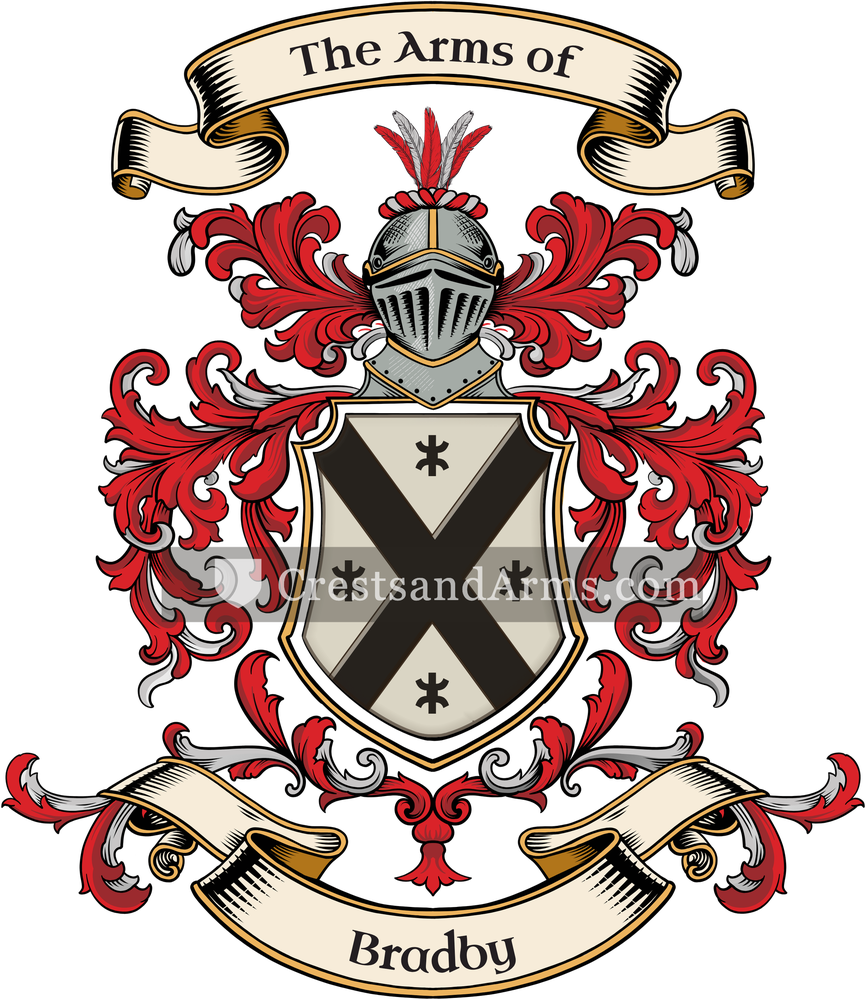 The Bradby coat of arms, drawn from the recorded blazon