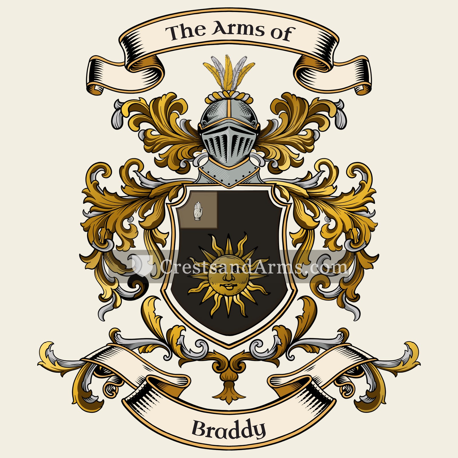 The Braddy coat of arms, drawn from the recorded blazon