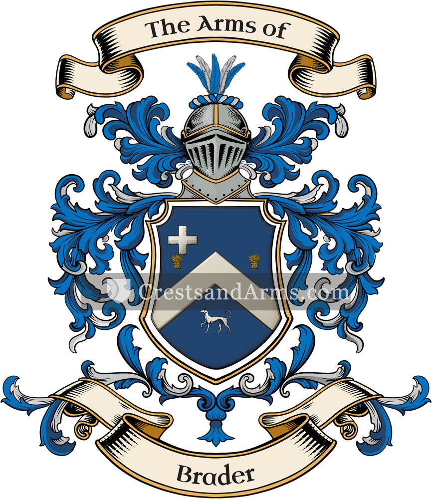 The Brader coat of arms, drawn from the recorded blazon