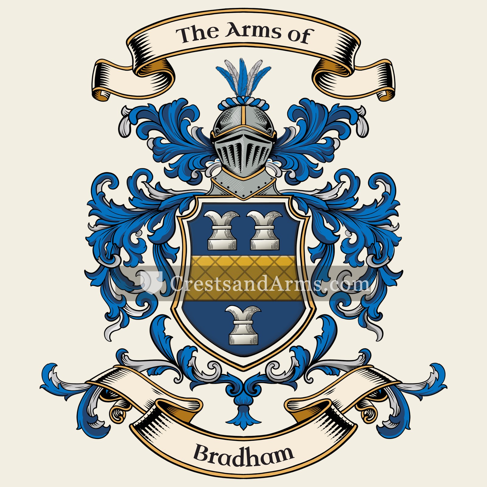 The Bradham coat of arms, drawn from the recorded blazon