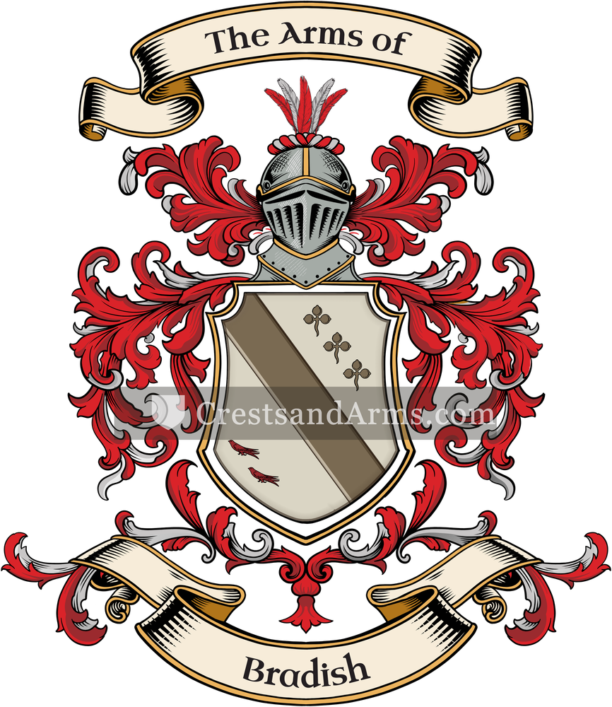 The Bradish coat of arms, drawn from the recorded blazon