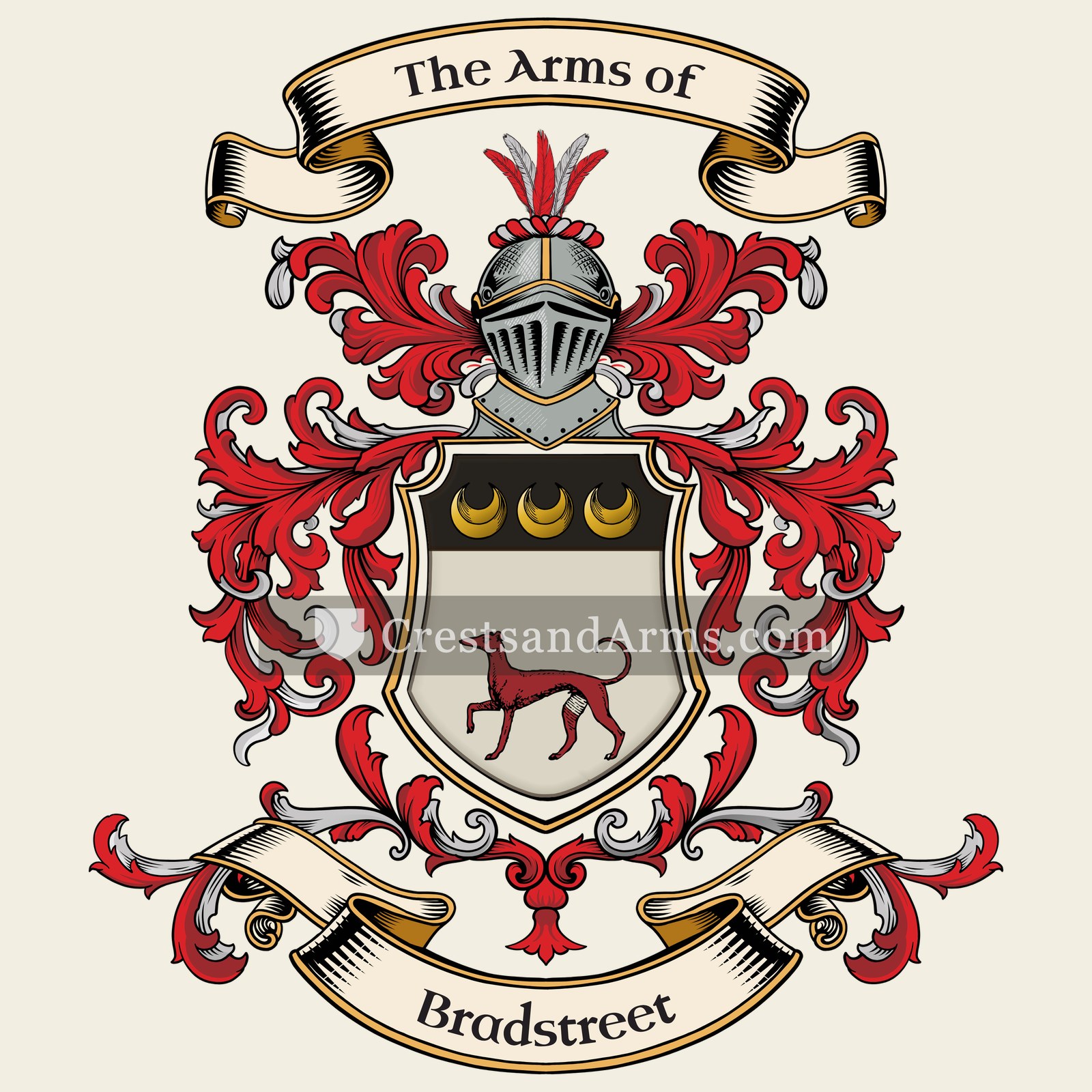The Bradstreet coat of arms, drawn from the recorded blazon