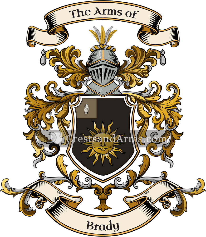The Brady coat of arms, drawn from the recorded blazon