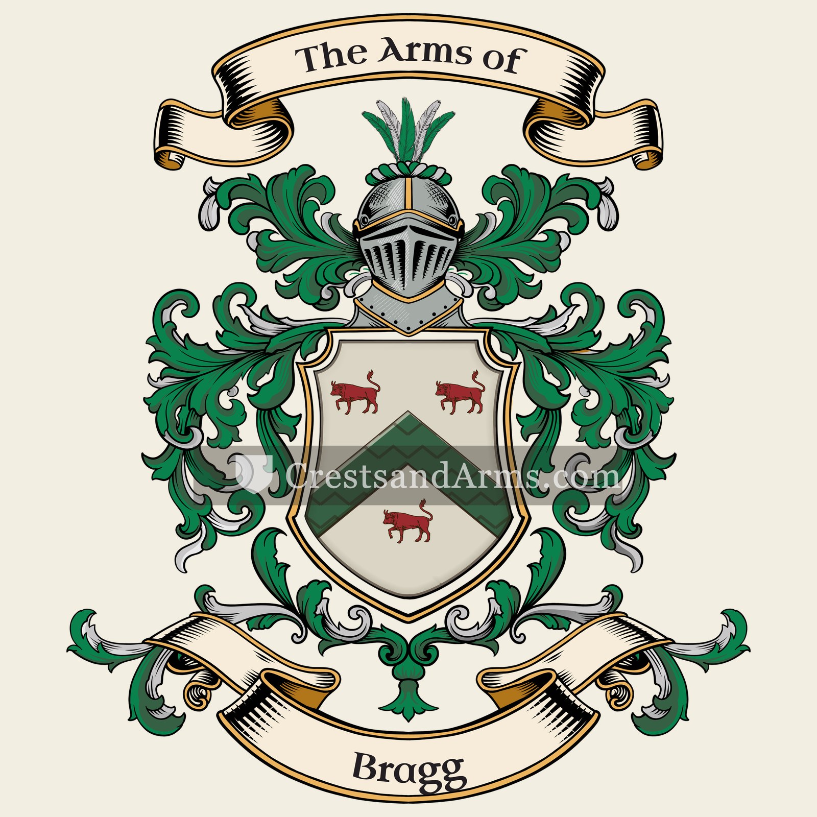 The Bragg coat of arms, drawn from the recorded blazon