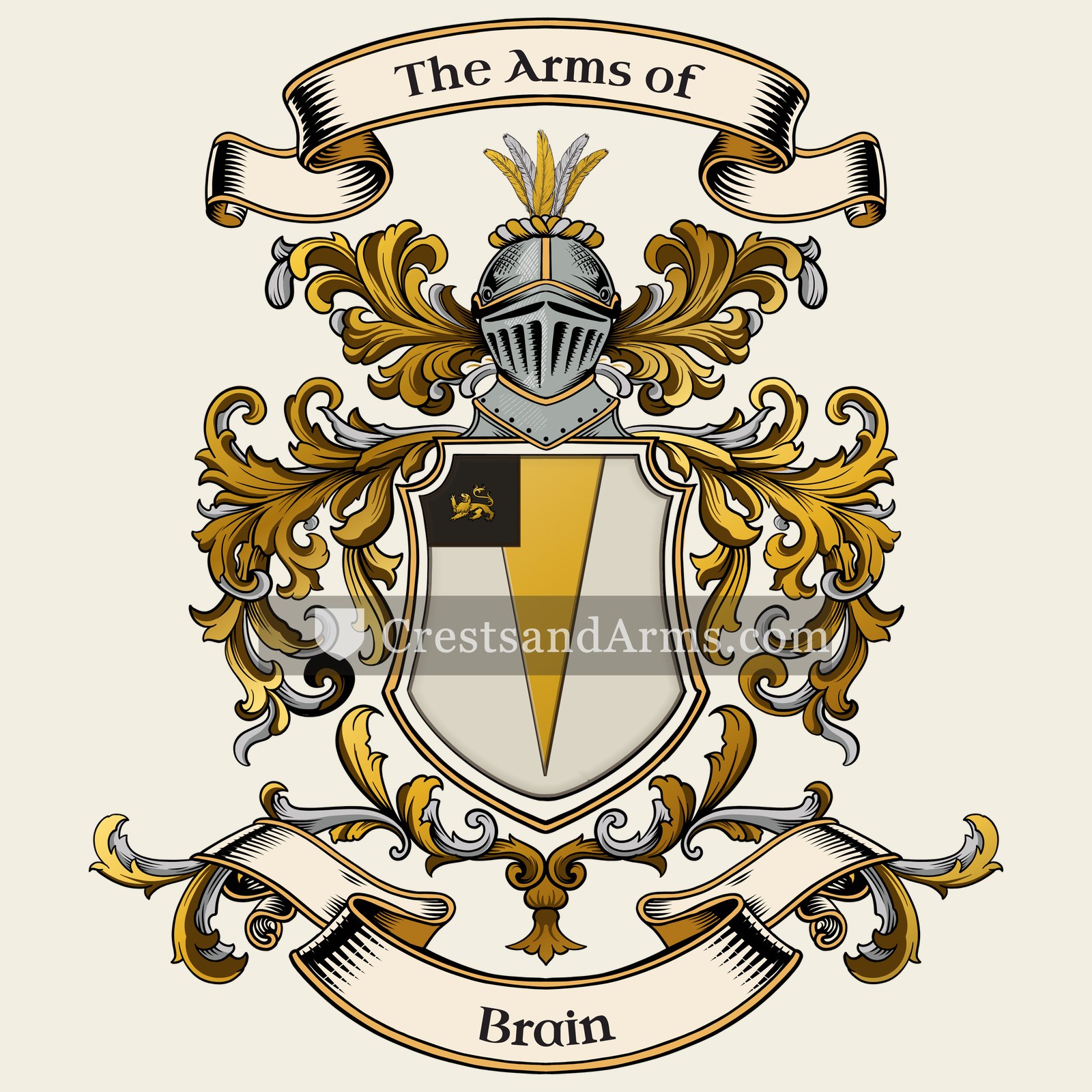 The Brain coat of arms, drawn from the recorded blazon
