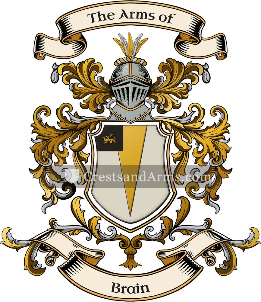 The Brain coat of arms, drawn from the recorded blazon